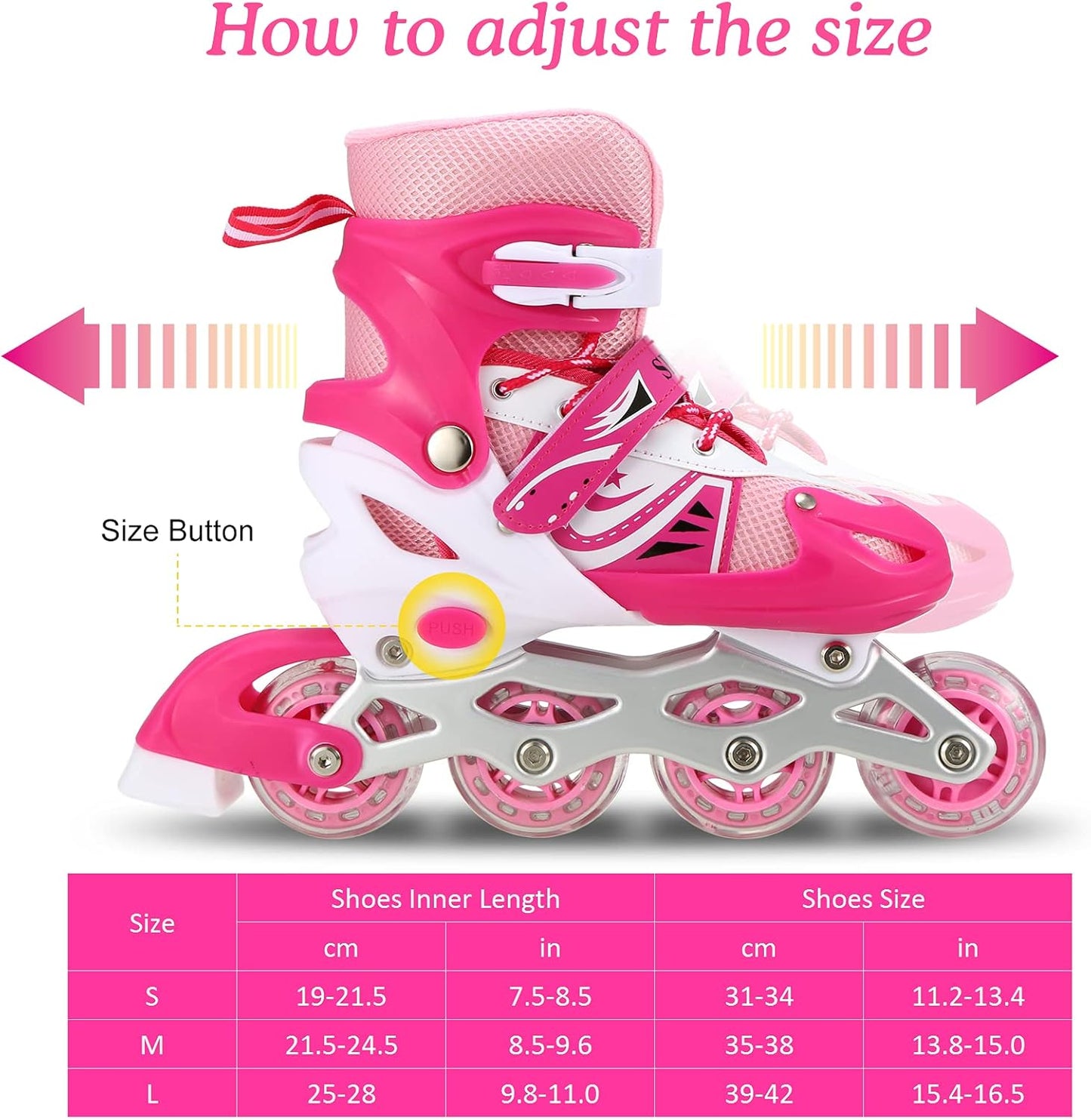 Adjustable Inline Roller Skates – Includes 6-Piece Safety Gear Set