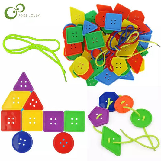 Button Lacing Toy HC-073 Geometric Shape Threading activities