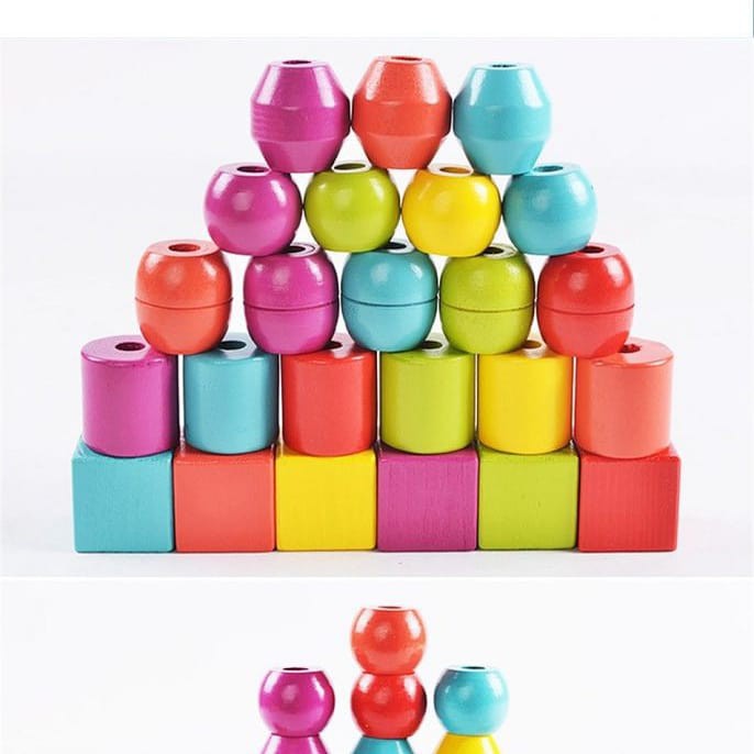 Shape Building Blocks Available rope connection wooden lacing toy DN-401