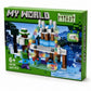 Light-up Minecraft-inspired winter building set with castle, trees and character