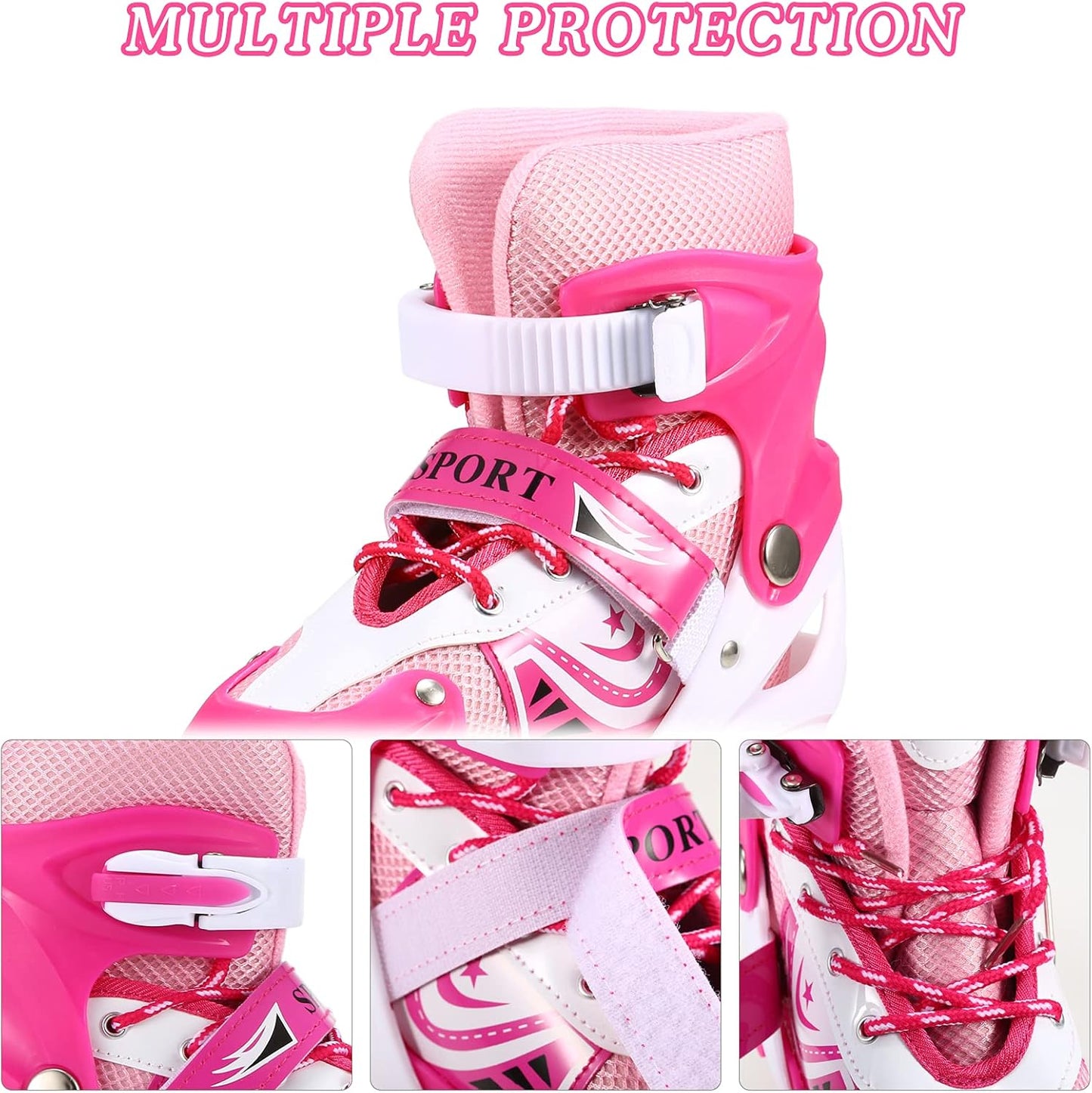 Adjustable Inline Roller Skates – Includes 6-Piece Safety Gear Set