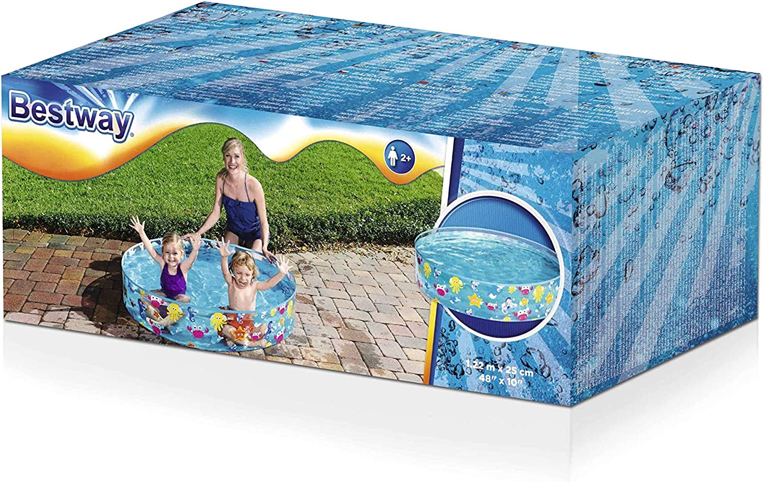 Bestway Inflatable Pool 48" x H10" 1.22m x H25cm 55028 Airless Swimming Pool Fill 'N Fun Sparking Sea Pool MAS KIDZ