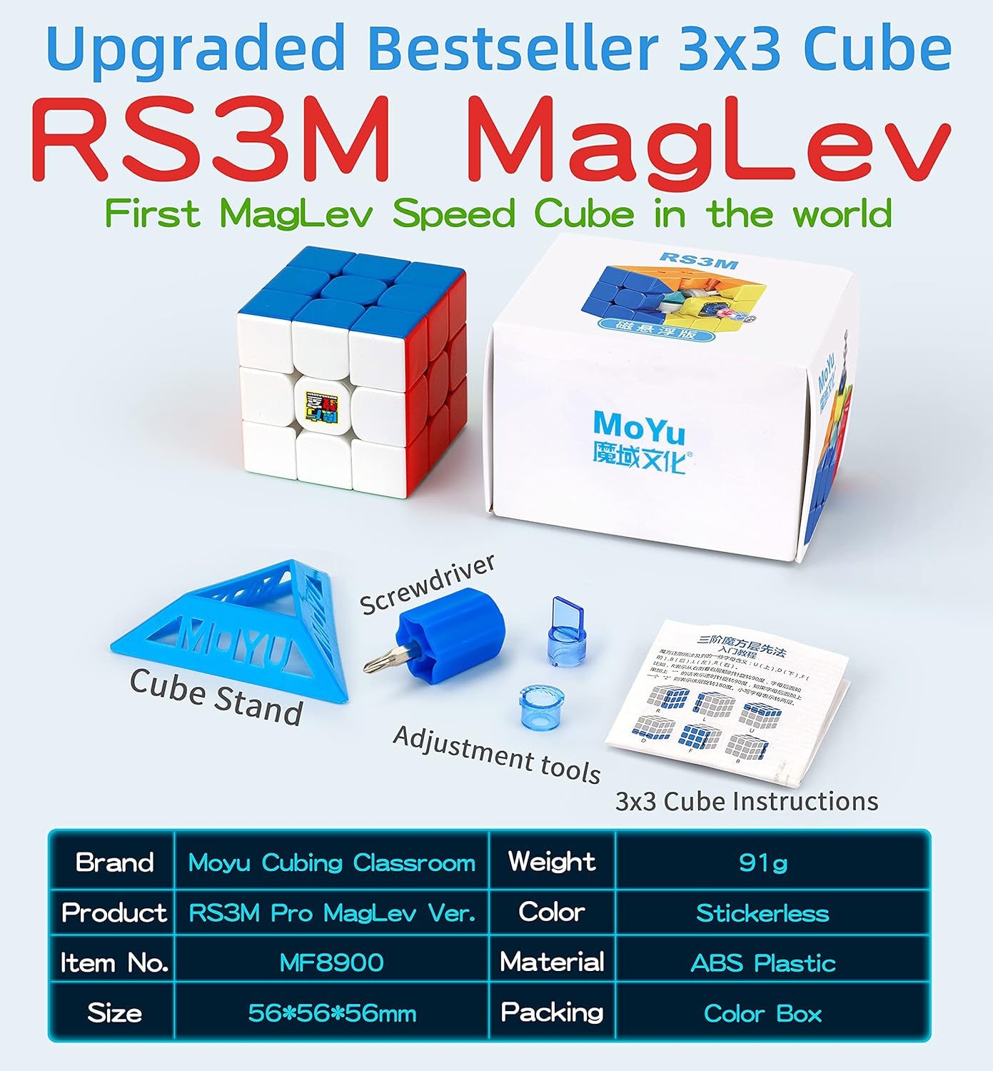 Rubik’s Cube Moyu RS3M 2021 MagLev 3x3 Magnetic Speed Cube, Professional 3x3 Stickerless Speed Cube, Upgraded Version of Moyu RS3M 2020 (RS3 M 2021 MagLev Pro Version) MAS KIDZ