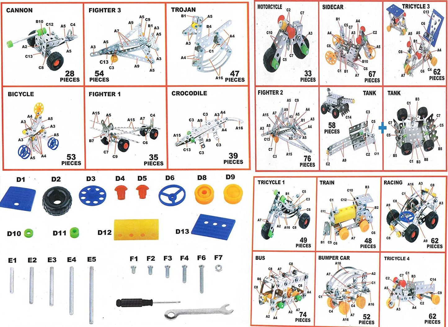 Alloy Building Block 25 Models 239 Pieces Metal Model No 592-1