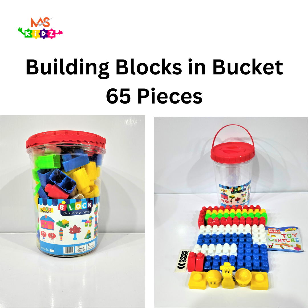 Building Blocks In a Bucket  65 Pieces