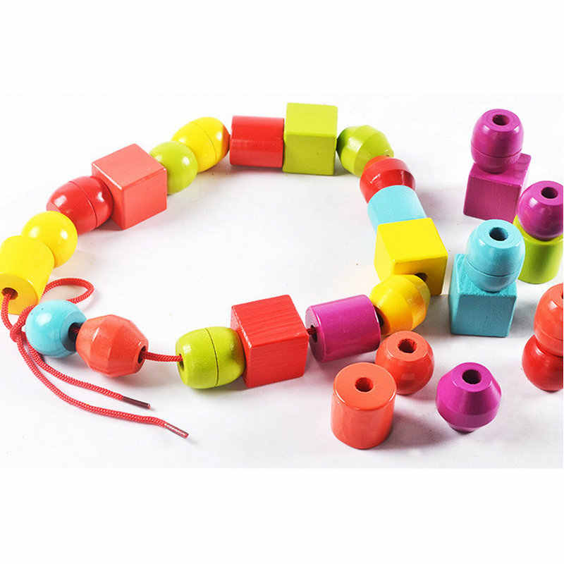Shape Building Blocks Available rope connection wooden lacing toy DN-401