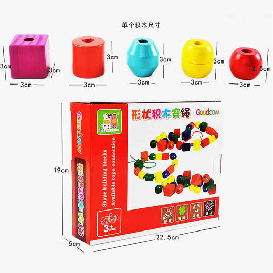 Shape Building Blocks Available rope connection wooden lacing toy DN-401