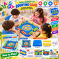 Kids counting number flip board game with four children playing, educational math toy for ages 3+