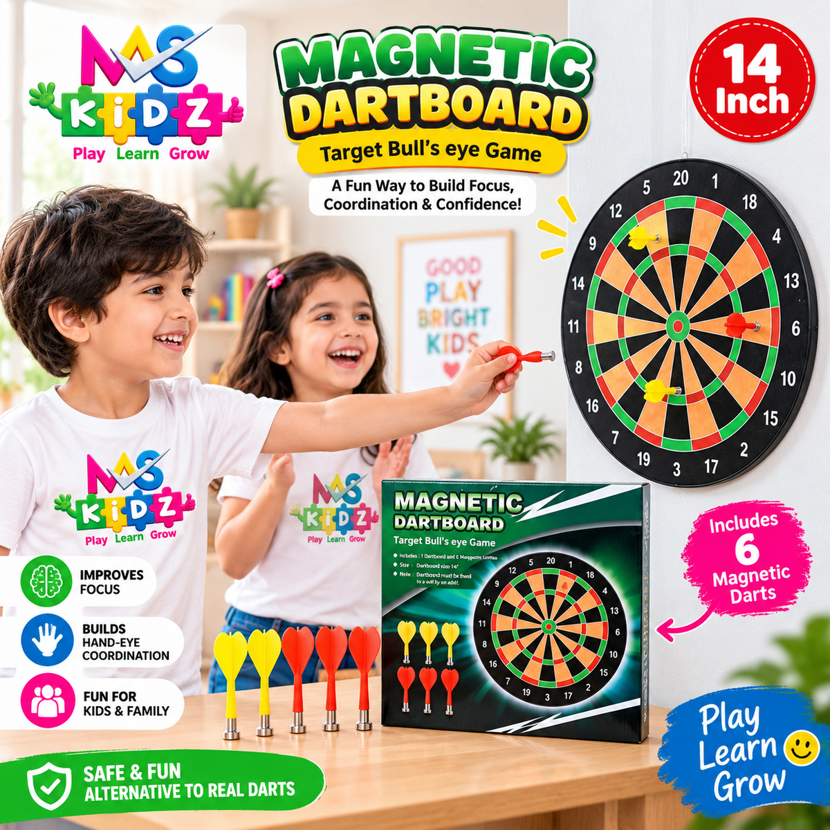 Magnetic Dartboard Size 14 inch Target Games for Kids MAS KIDZ