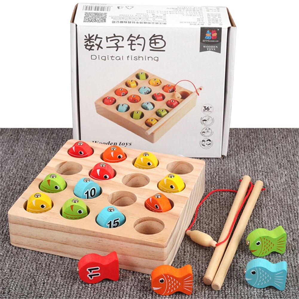 Digital Fishing magnetic wooden toys