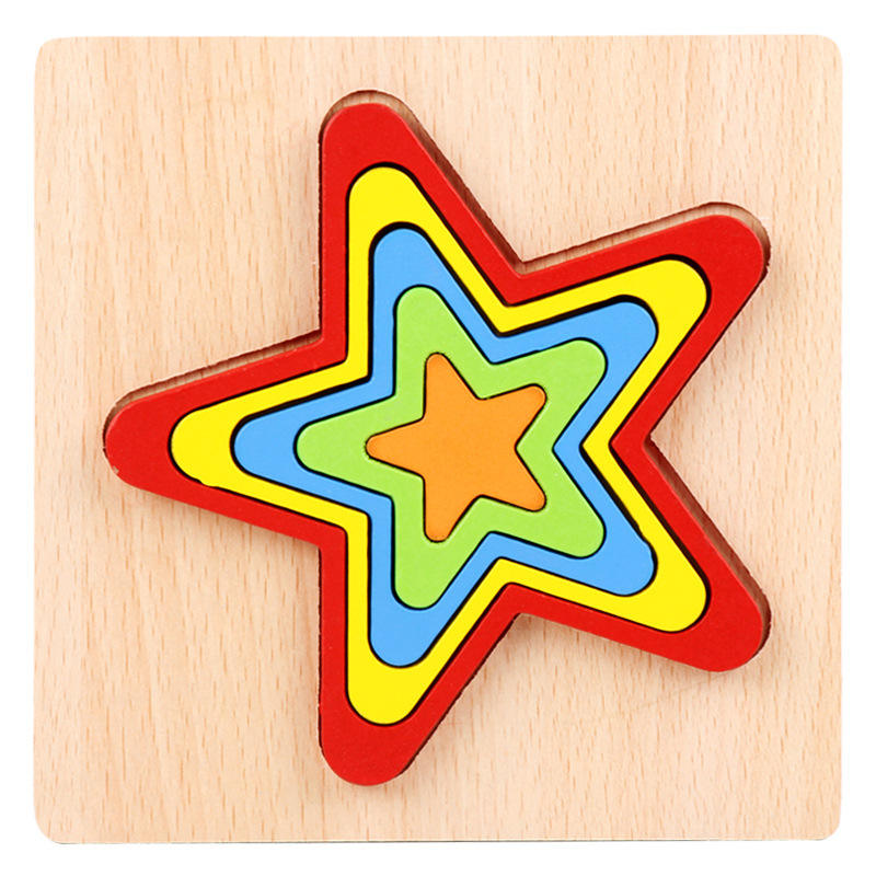 10 Colorful Geometrical Shape Wooden Puzzle Toy