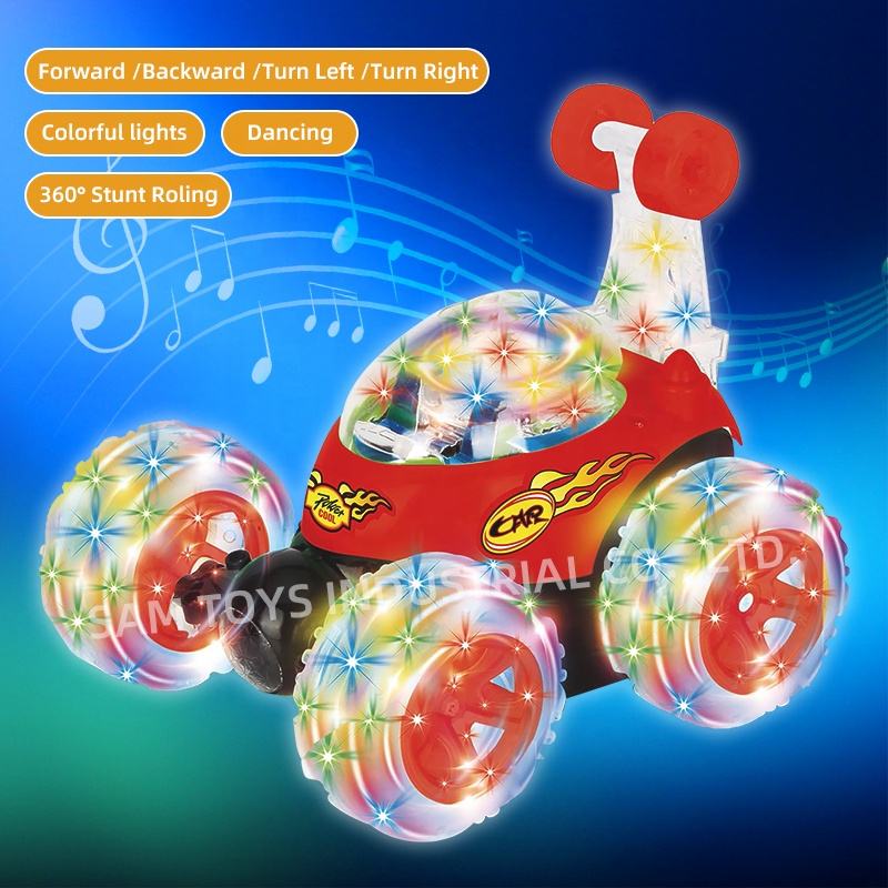 Remote Control Stunt Car 360° Rotating LED Light & Music Rechargeable RC Car for Kids