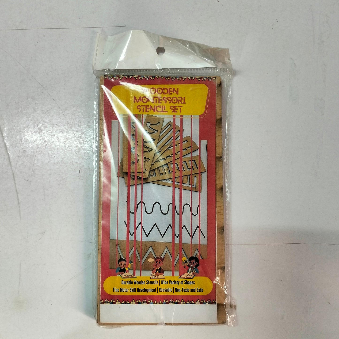 Montessori Wooden Stencil Board for Kids Zig Zag Wavy Straight Lines Tracing Stencil Set