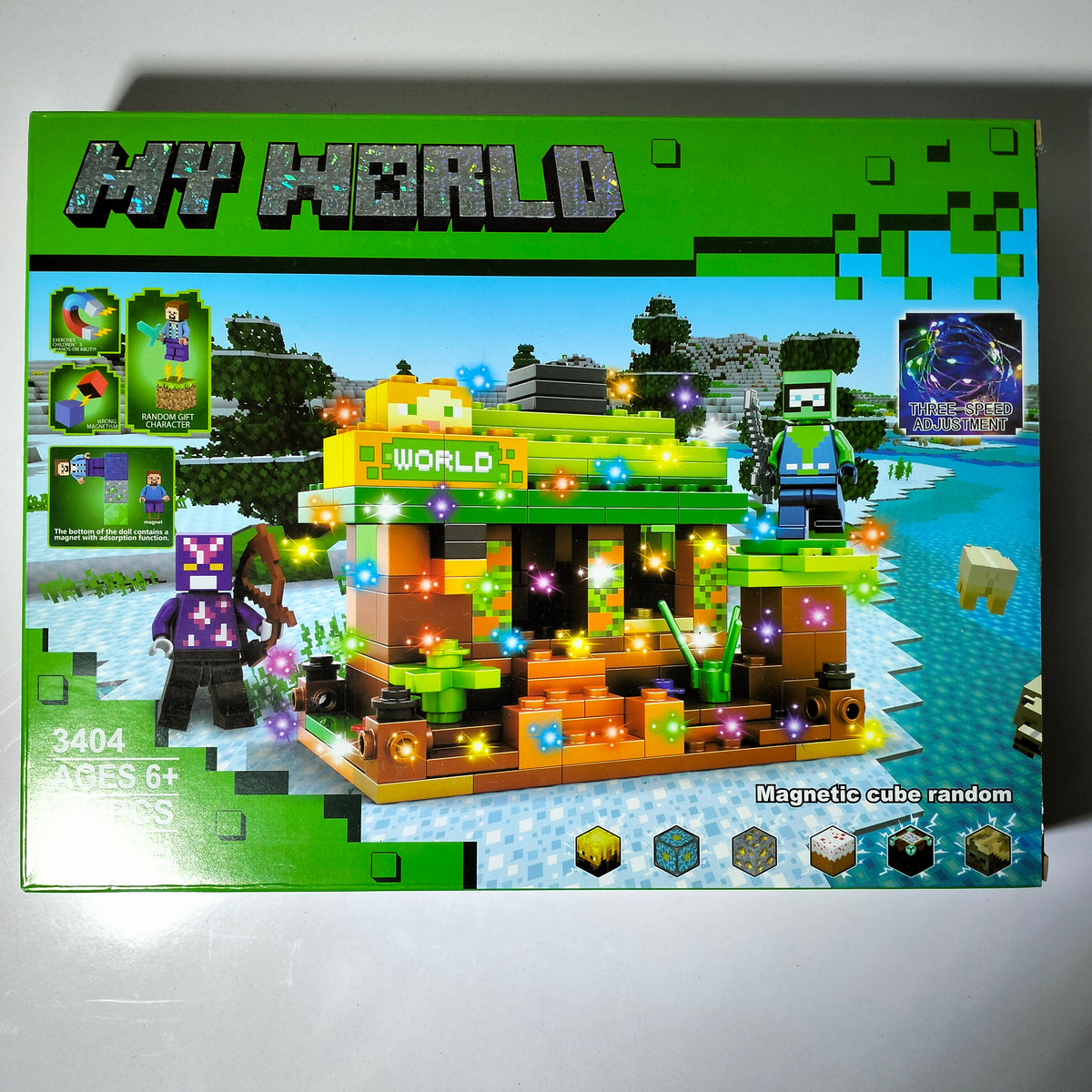 Minecraft-inspired building block house with colorful LED lights and three lighting modes for kids – MAS KIDZ