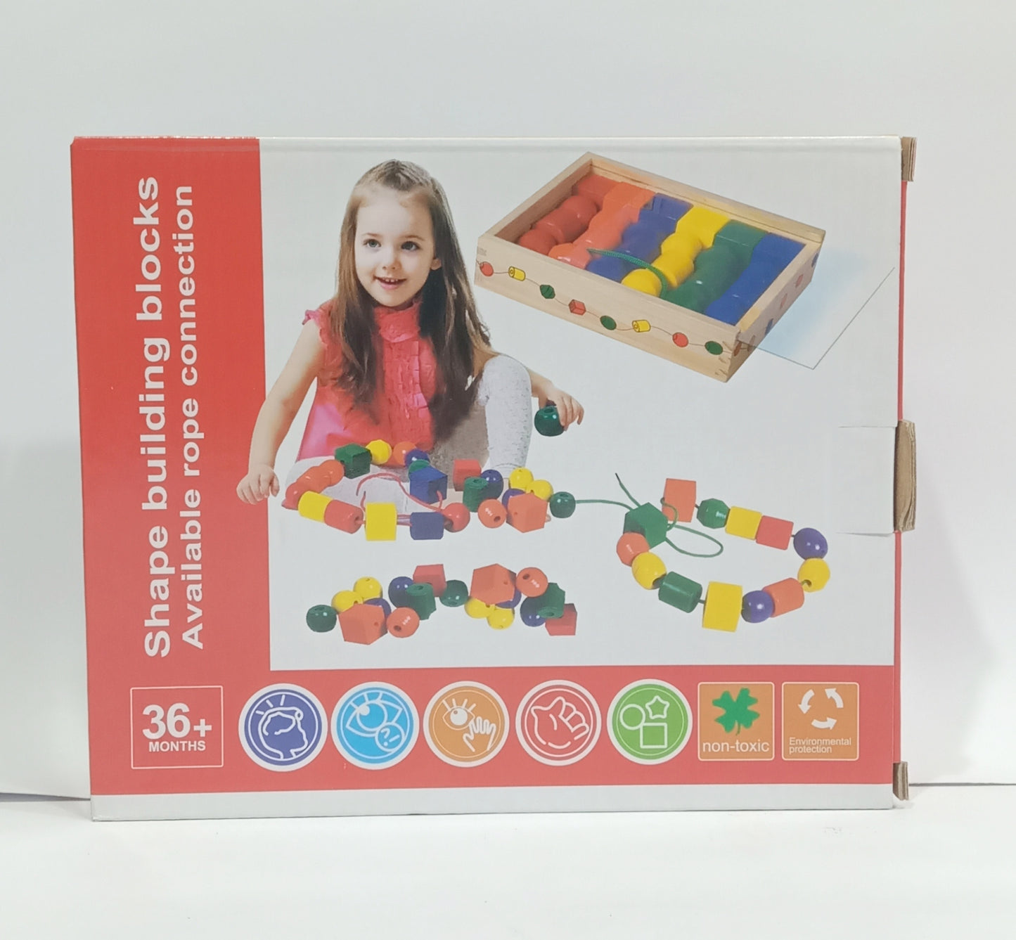 Shape Building Blocks Available rope connection wooden lacing toy DN-401