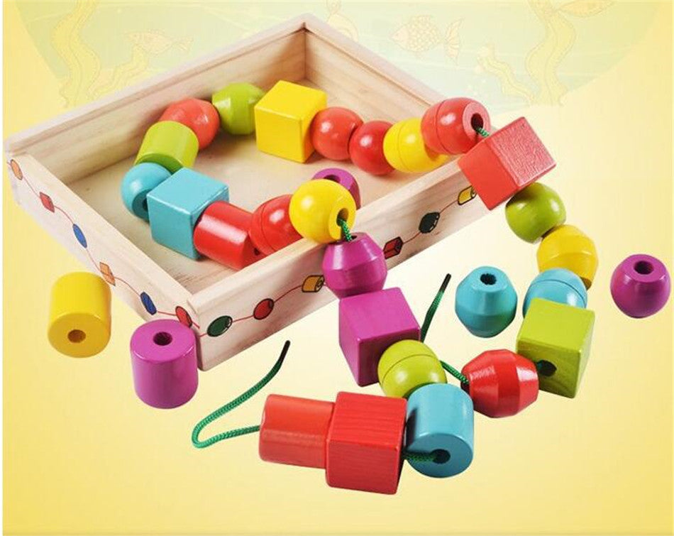 Shape Building Blocks Available rope connection wooden lacing toy DN-401