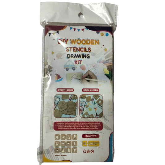 Wooden Stencils Drawing Kit 12 pieces character in plastic packing 90009