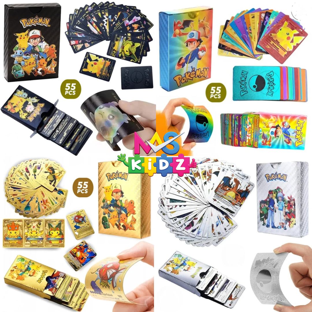Pokémon Cards 55 Pcs (Gold, Silver, Black & Rainbow Foil Edition) Waterproof Flexible Plastic MAS KIDZ