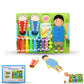 Percussion Threading Wooden Board 4 in 1 activity game Xylophone, Shoe Lacing, Button Lacing Puzzle Desktop Pinball Game