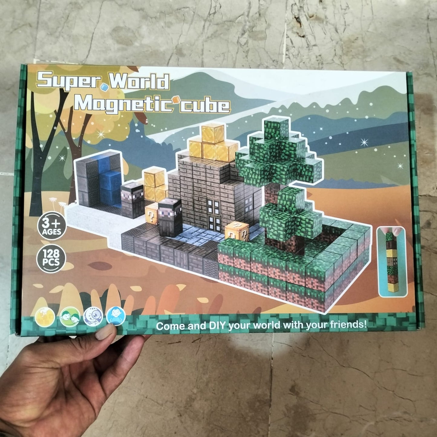 Super World Magnetic Cube XC-B46 (128 Pieces) - Minecraft Style Building Blocks MAS KIDZ