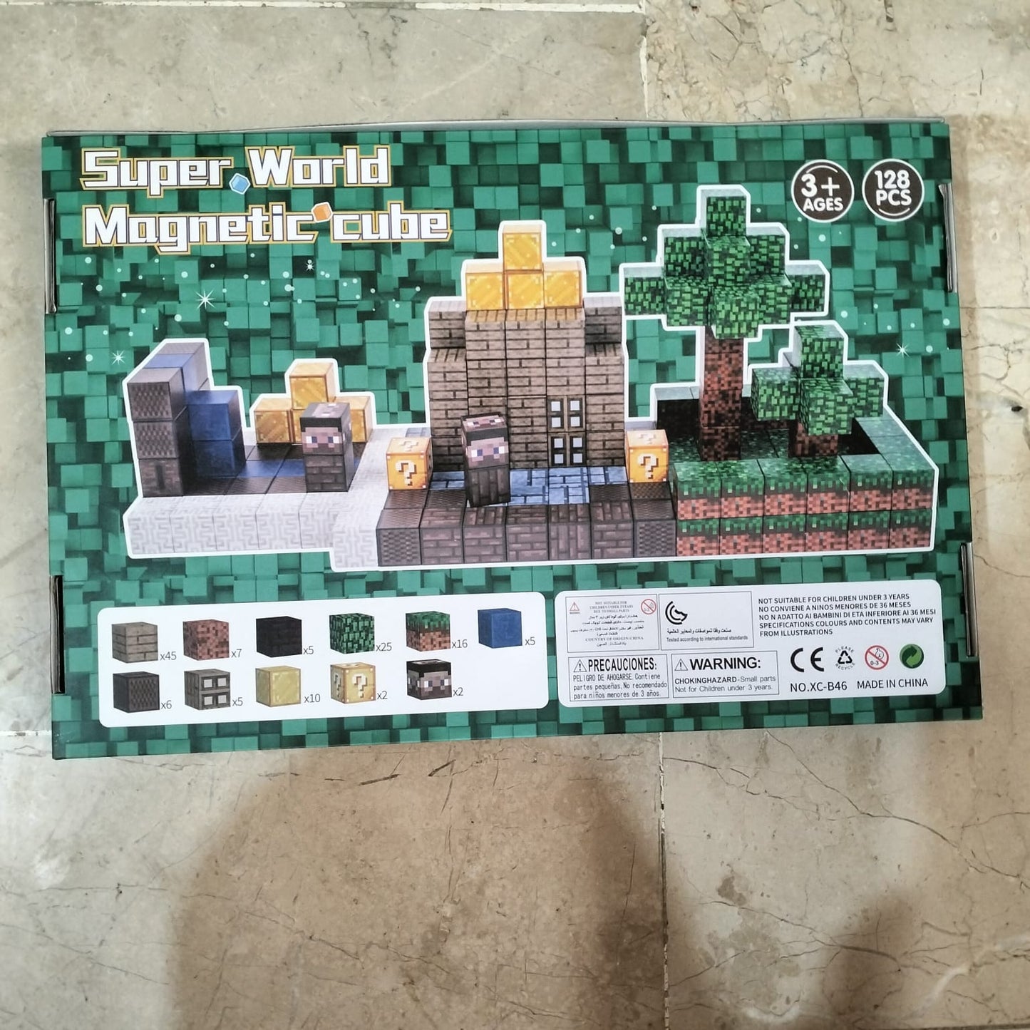 Super World Magnetic Cube XC-B46 (128 Pieces) - Minecraft Style Building Blocks MAS KIDZ