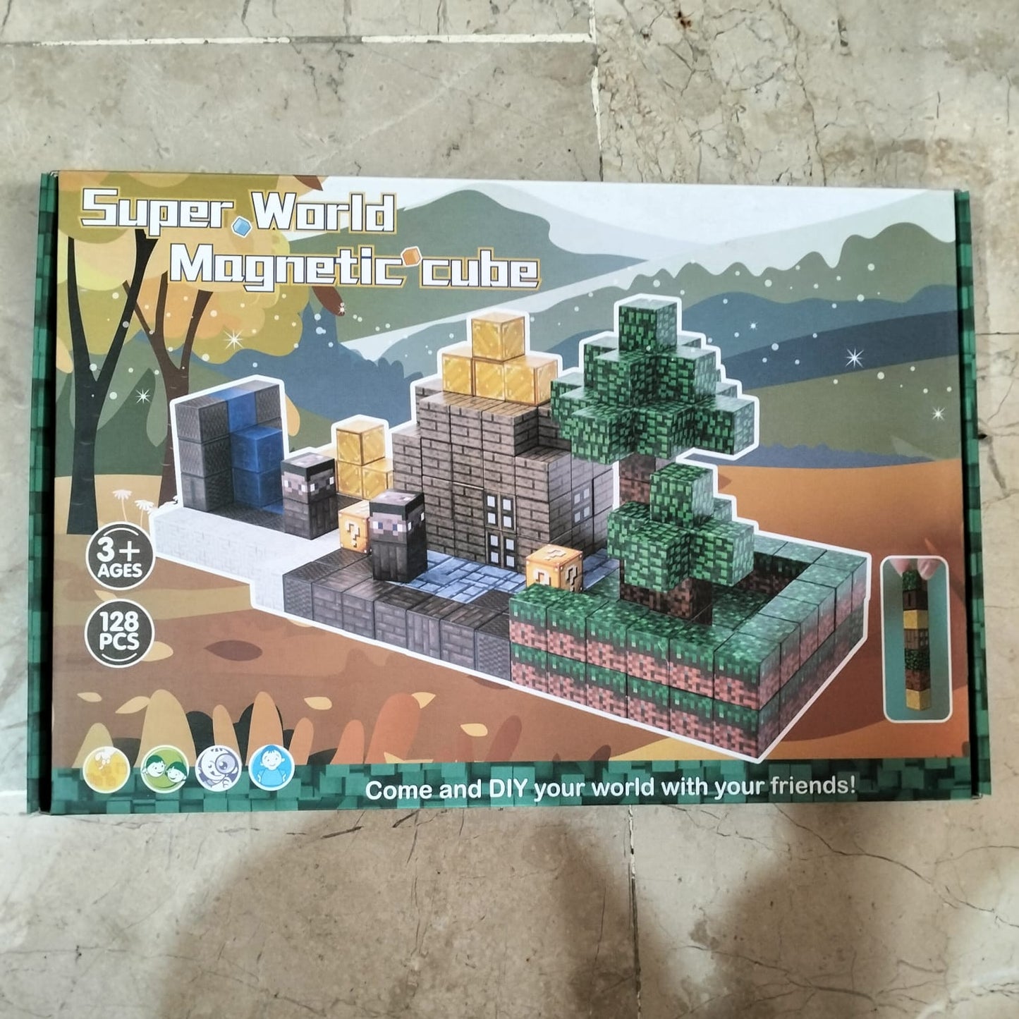 Super World Magnetic Cube XC-B46 (128 Pieces) - Minecraft Style Building Blocks MAS KIDZ