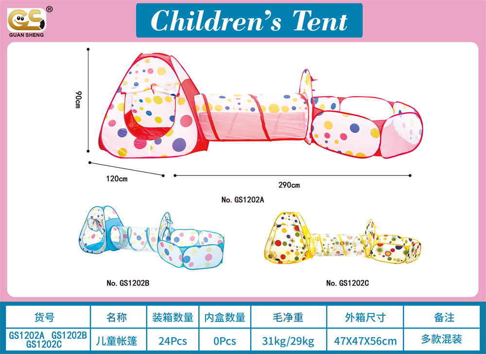 Tent with Crawl Tunnel & Ball Pit Pool 3in1 Tent House Play House for kids 3 different color Red Blue Yellow GS1202A  GS1202B GS1202C MAS KIDZ
