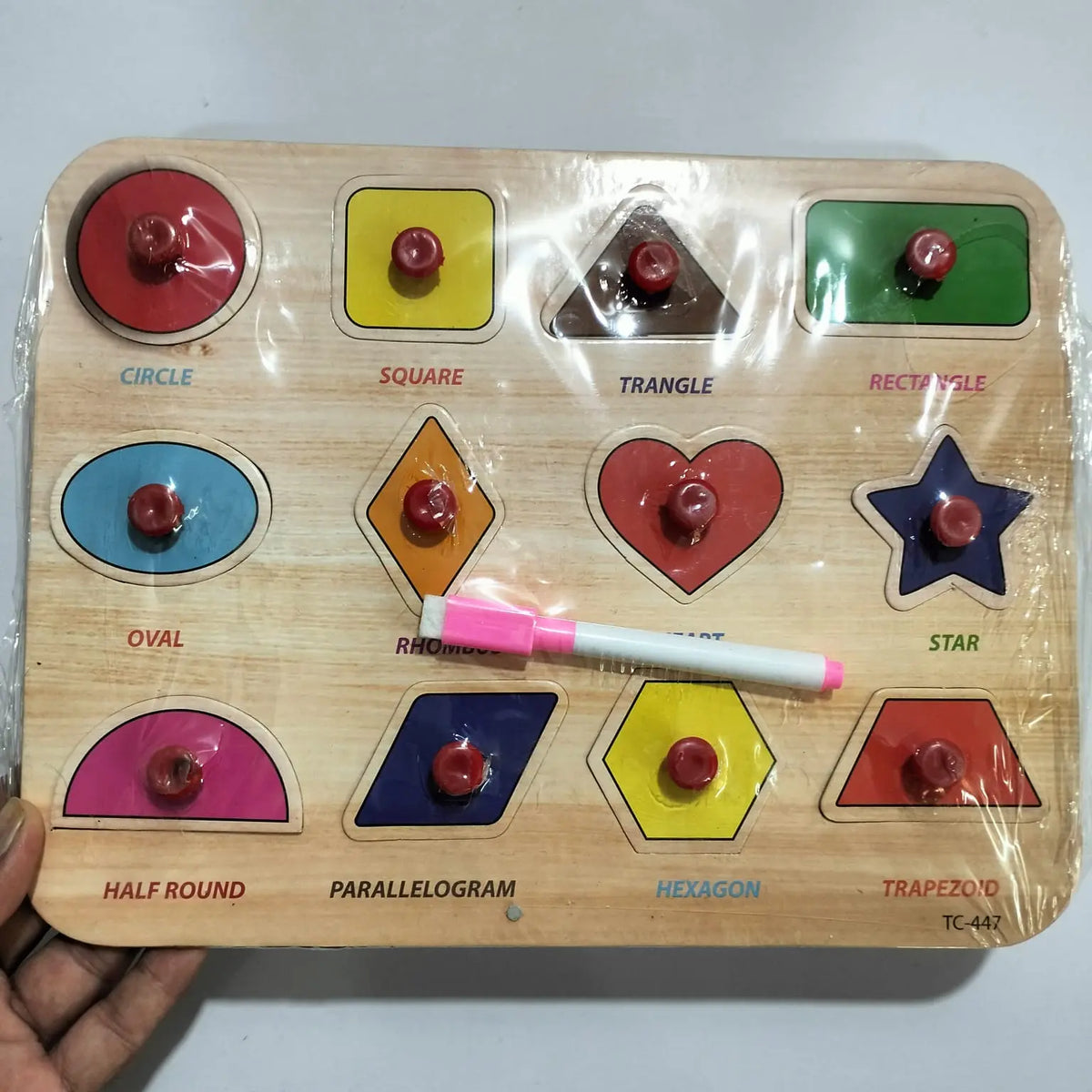 Wooden 12 Shape puzzle with nobe grip wooden pegged puzzle toy imported MAS KIDZ