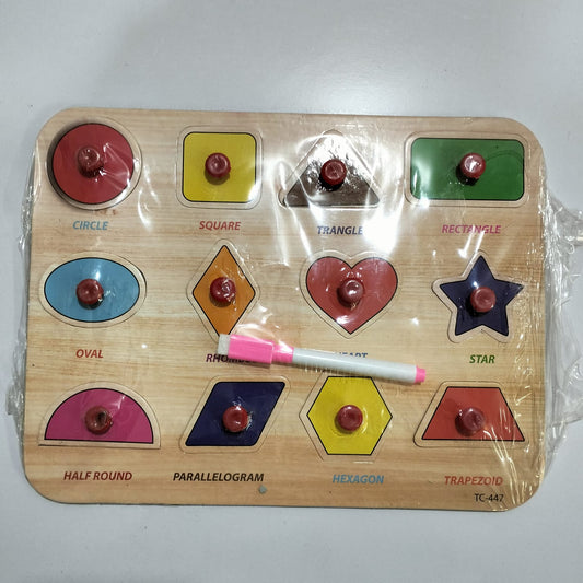 Wooden 12 Shape puzzle with nobe grip wooden pegged puzzle toy imported MAS KIDZ