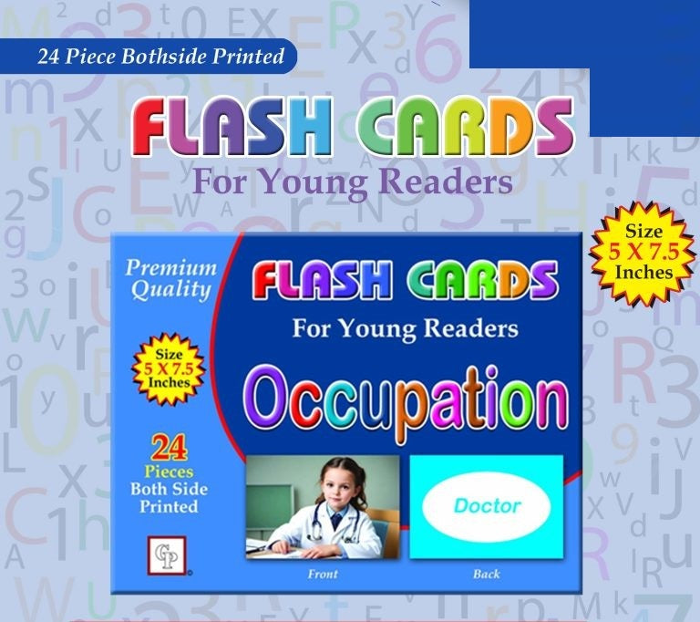 Premium Flash Cards for Young Readers 12 different flash card ABC, abc, 123, alif bai pai, Fruits, Vegetables, Animals, Shapes and Colors, Action, Occupations, Opposites, Transport (24-40 Cards Each) PACK OF 12 FLASH CARD AVAILABLE IN DISCOUNTED PRICE