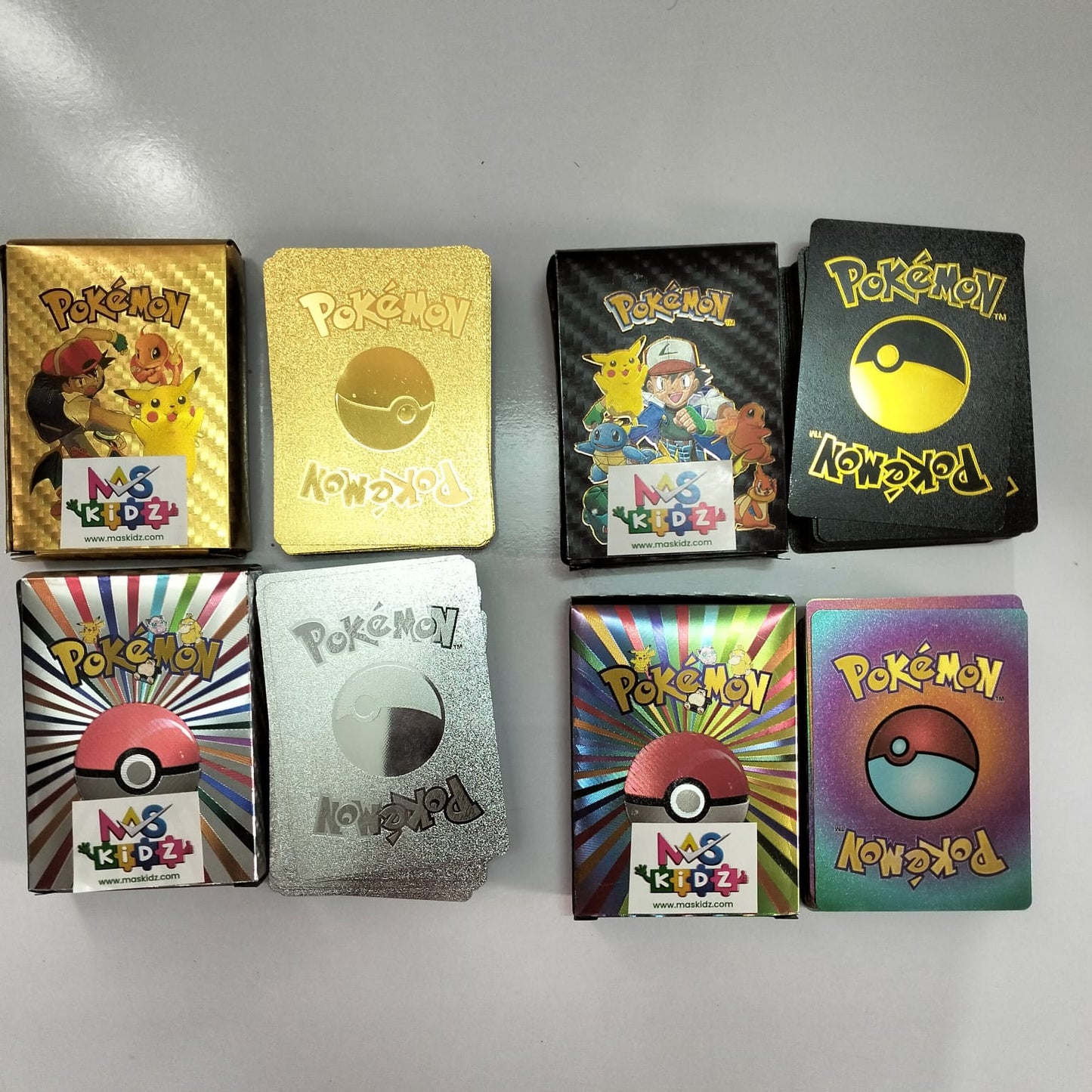 Pokémon Cards 55 Pcs (Gold, Silver, Black & Rainbow Foil Edition) Waterproof Flexible Plastic MAS KIDZ
