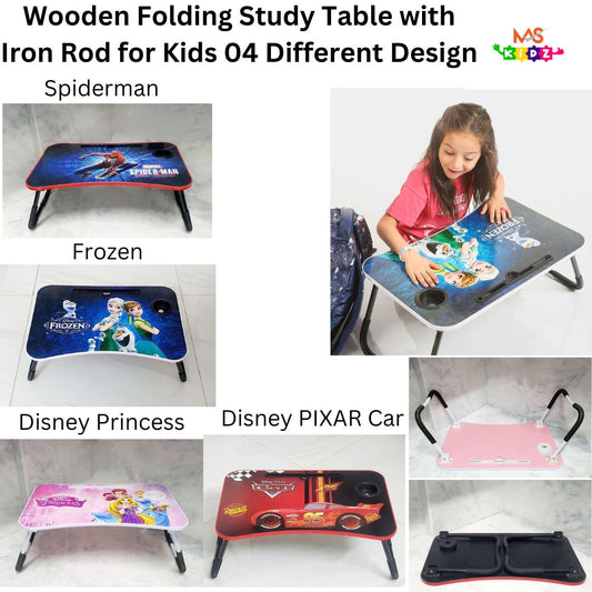 Wooden Folding Study Table / Laptop Table for Kids - 4 Designs (Spider-Man, Frozen, Princess, Cars)
