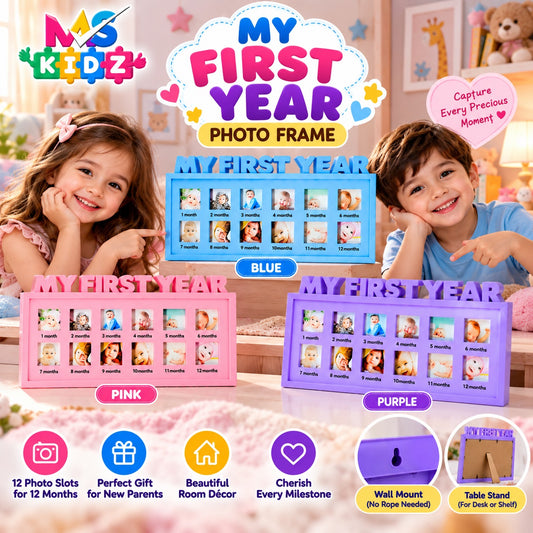 My First Year Baby Photo Frame – Capture Every Precious Milestone – Blue Pink Purple