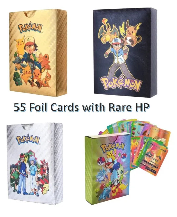 Pokémon Cards 55 Pcs (Gold, Silver, Black & Rainbow Foil Edition) Waterproof Flexible Plastic MAS KIDZ
