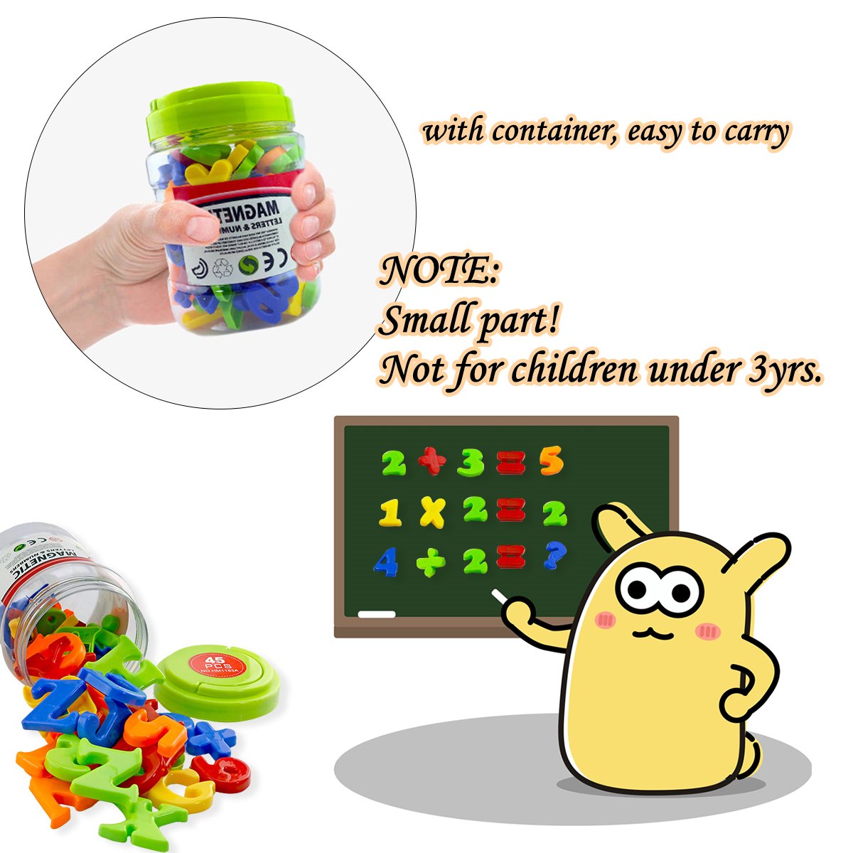 Magnetic Letters Numbers and symbol for Kids 78 pieces Fridge Magnets Alphabet Colorful Plastic ABC 123 in jar Educational Toy Set