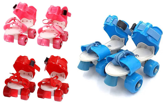 Adjustable Beginner Quad Roller Skates for Kids – 2 Rows 4-Wheel Training Skates with Safety Straps