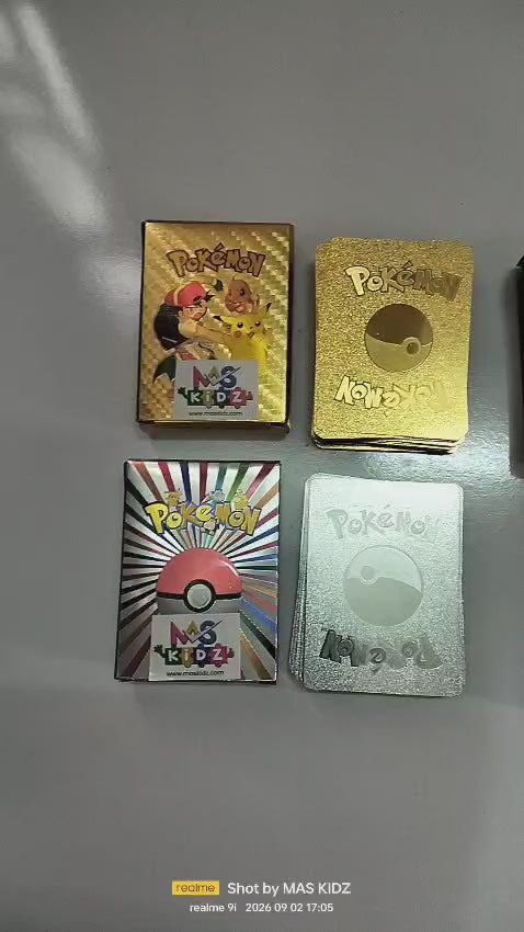 Pokémon Cards 55 Pcs (Gold, Silver, Black & Rainbow Foil Edition) Waterproof Flexible Plastic