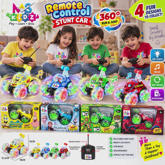 Remote Control Stunt Car 360° Rotating LED Light & Music Rechargeable RC Car for Kids