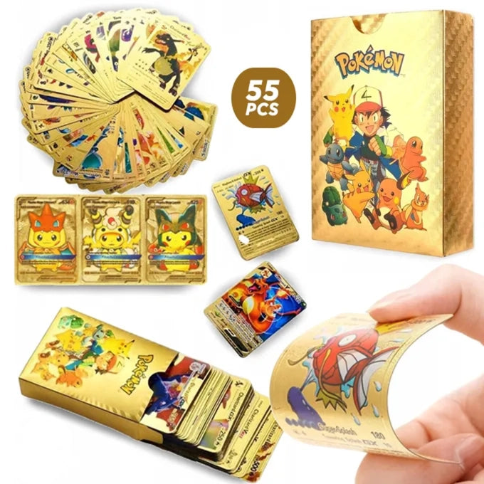 Pokémon Cards 55 Pcs (Gold, Silver, Black & Rainbow Foil Edition) Waterproof Flexible Plastic MAS KIDZ
