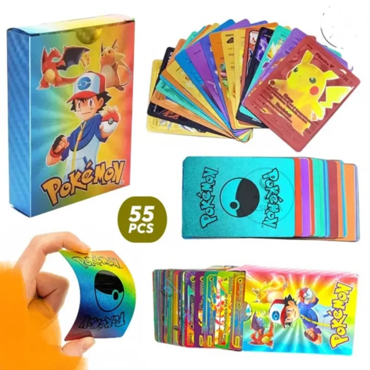 Pokémon Cards 55 Pcs (Gold, Silver, Black & Rainbow Foil Edition) Waterproof Flexible Plastic MAS KIDZ