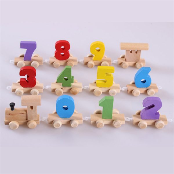Digital Small Wooden Train for Children Toddlers 0-9 Number Figures Railway Wood Kids Educational Toys Gift
