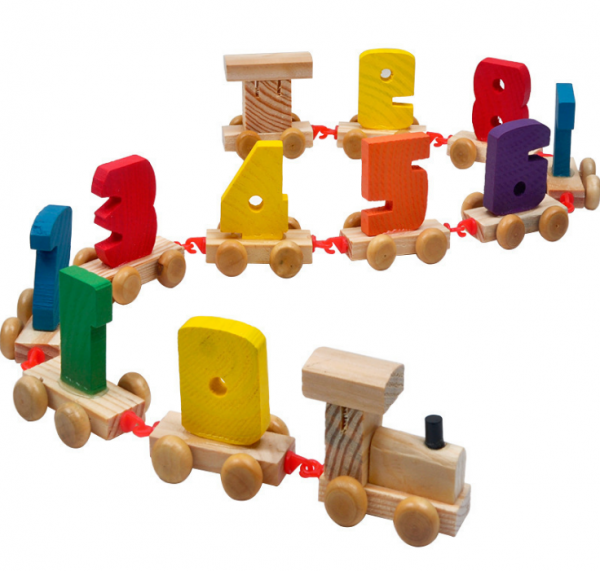 Digital Small Wooden Train for Children Toddlers 0-9 Number Figures Railway Wood Kids Educational Toys Gift