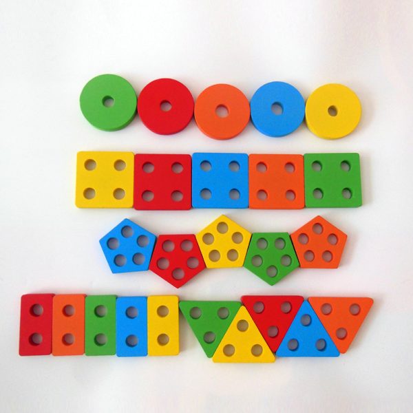 Colorful Geometric five sets of Columns wooden Toy for Children Education and Learning Shapes Sorter