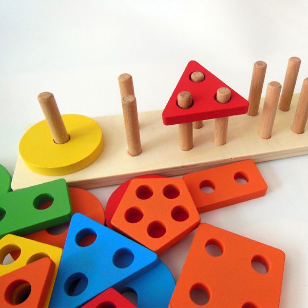 Colorful Geometric five sets of Columns wooden Toy for Children Education and Learning Shapes Sorter